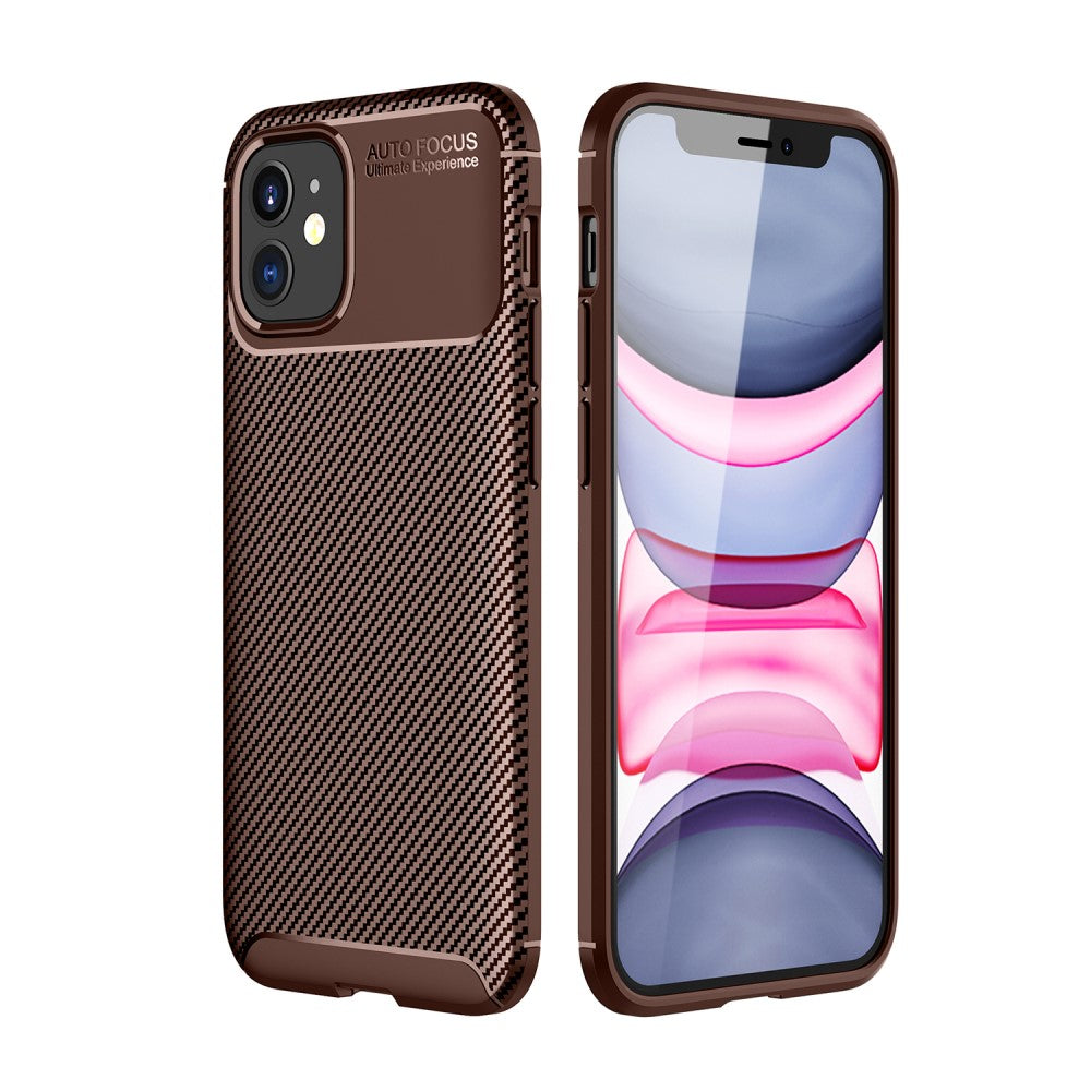 Силиконов, кафяв калъф - карбонов десен, тънък за iPhone 12 mini