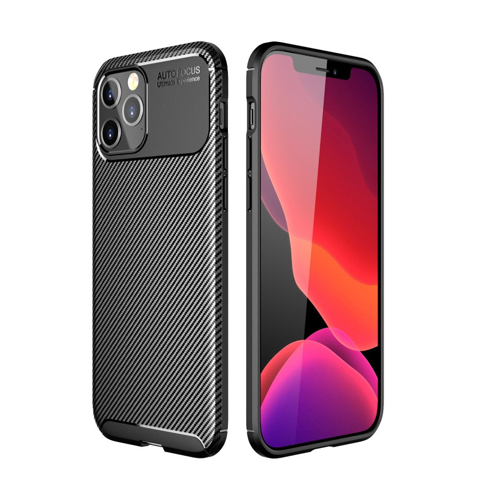 Силиконов, черен калъф - карбонов десен, тънък за iPhone 12 / iPhone 12 Pro