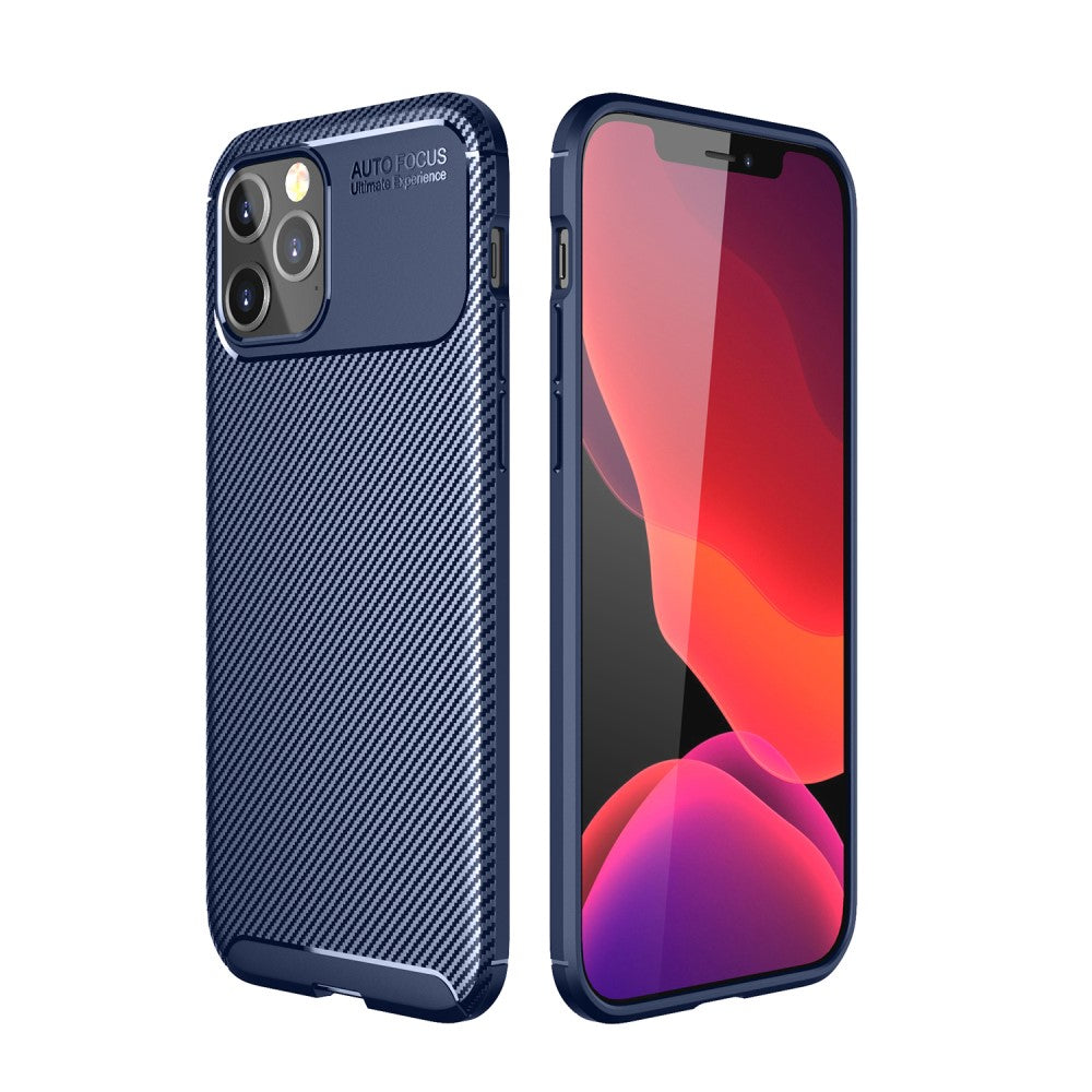 Силиконов, син калъф - карбонов десен, тънък за iPhone 12 / iPhone 12 Pro