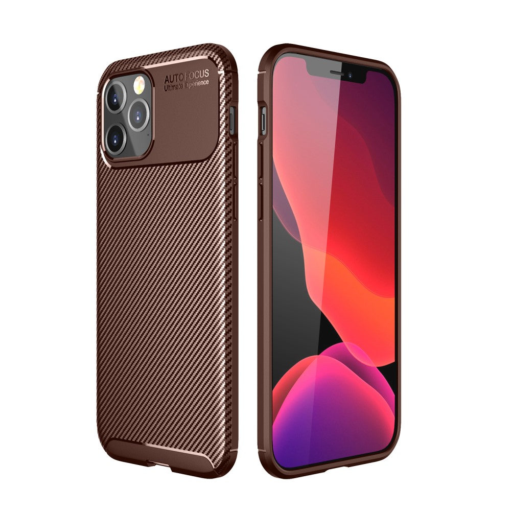 Силиконов, кафяв калъф - карбонов десен, тънък за iPhone 12 / iPhone 12 Pro