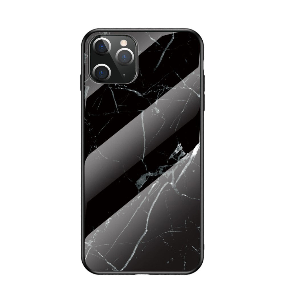 Силиконов, черен калъф - стъклен гръб, мрамор за iPhone 12 Pro Max