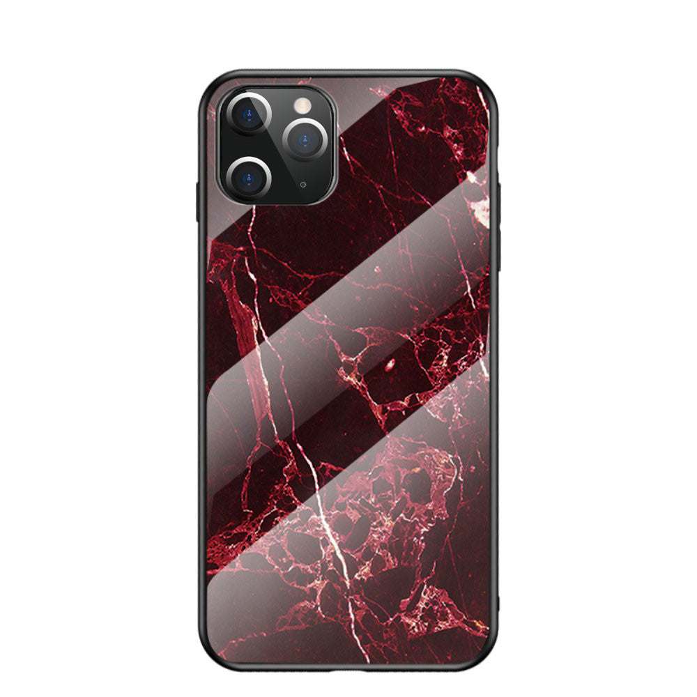 Силиконов, червен калъф - стъклен гръб, мрамор за iPhone 12 Pro Max