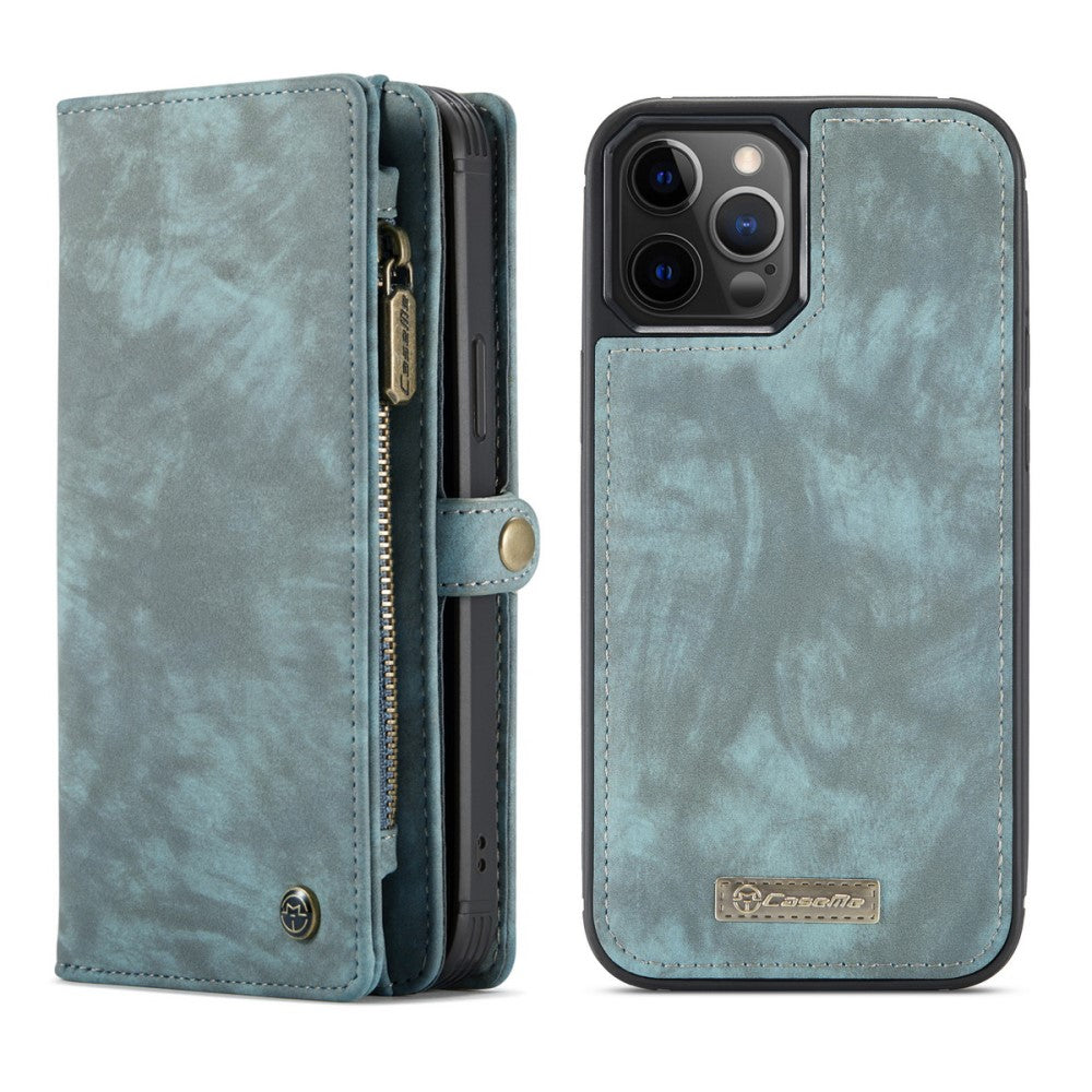 Кожен, син калъф и портмоне - 2 в 1, естествена кожа за iPhone 12 Pro Max