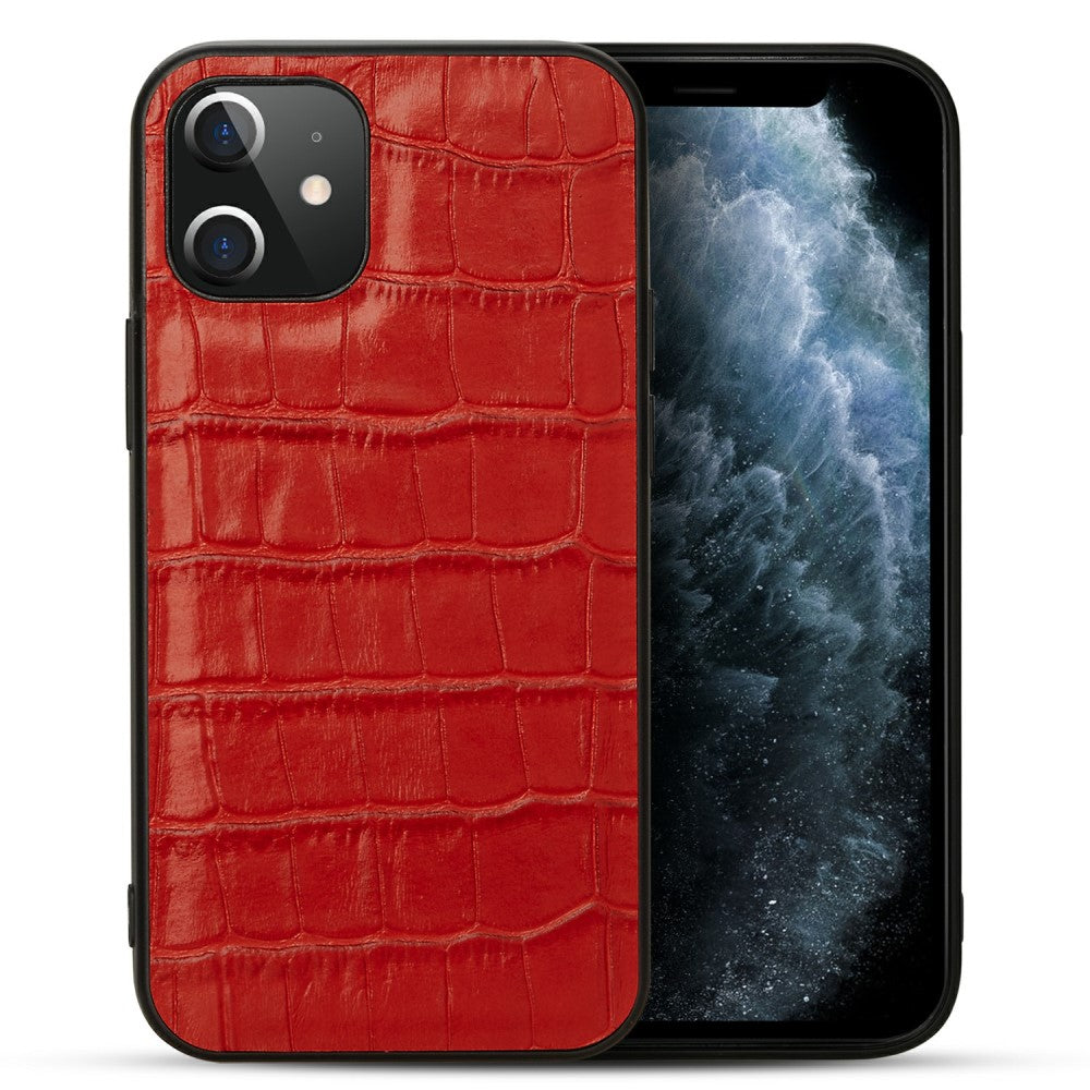 Силиконов, червен калъф - гръб от естествена кожа за iPhone 12 / iPhone 12 Pro