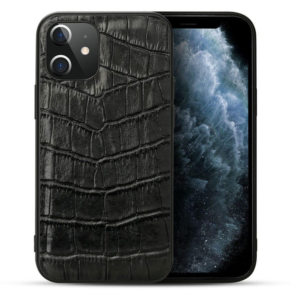 Силиконов, черен калъф - гръб от естествена кожа за iPhone 12 mini