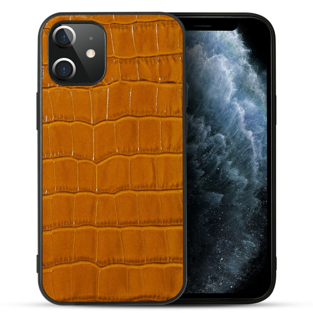Силиконов, кафяв калъф - гръб от естествена кожа за iPhone 12 mini