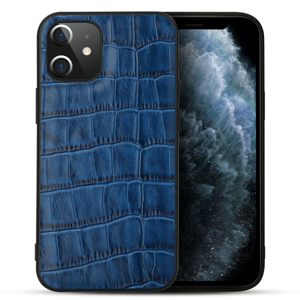 Силиконов, син калъф - гръб от естествена кожа за iPhone 12 mini