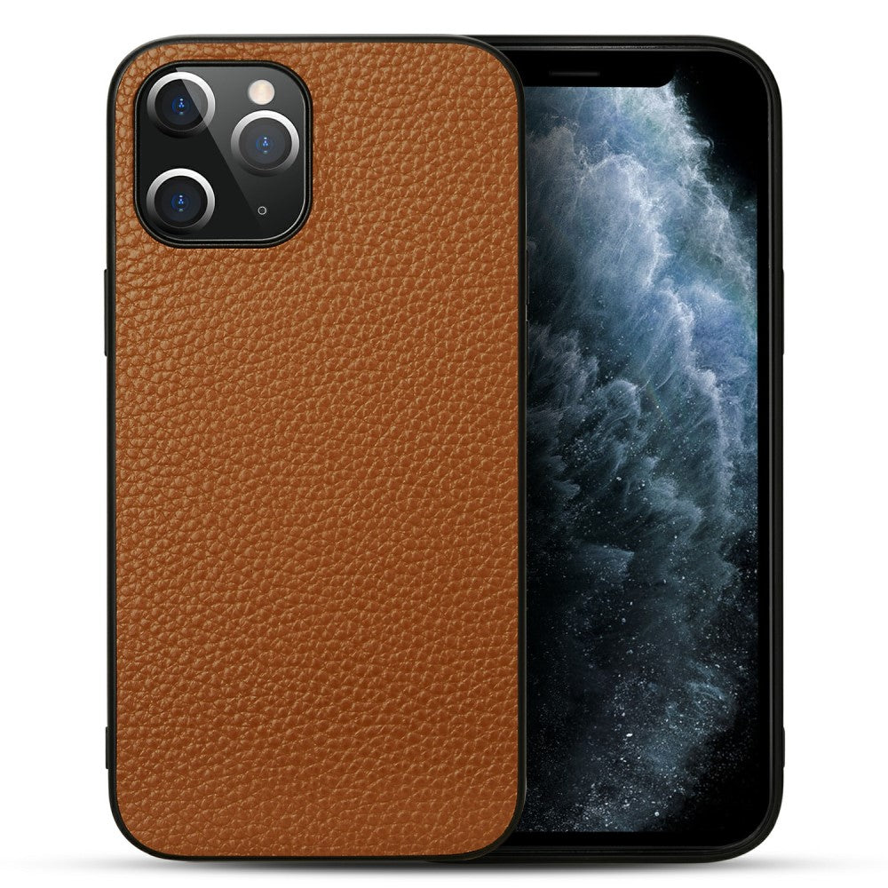 Силиконов, кафяв калъф - гръб от естествена кожа за iPhone 12 Pro Max