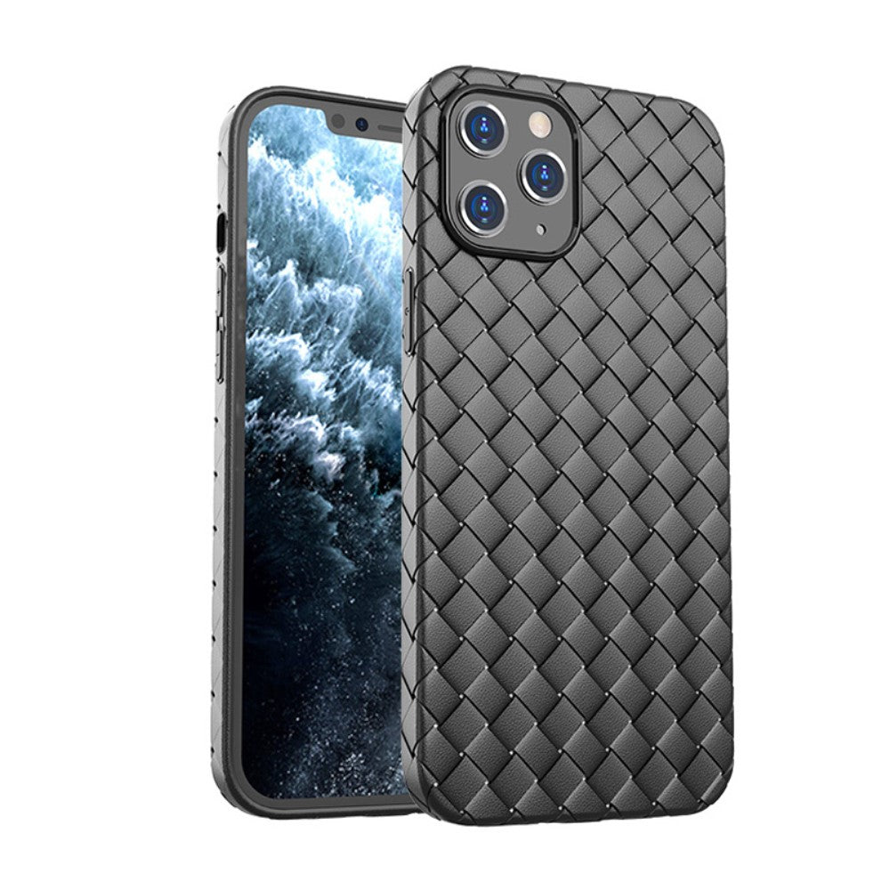 Силиконов, черен калъф - плетена кожа за iPhone 12 / iPhone 12 Pro