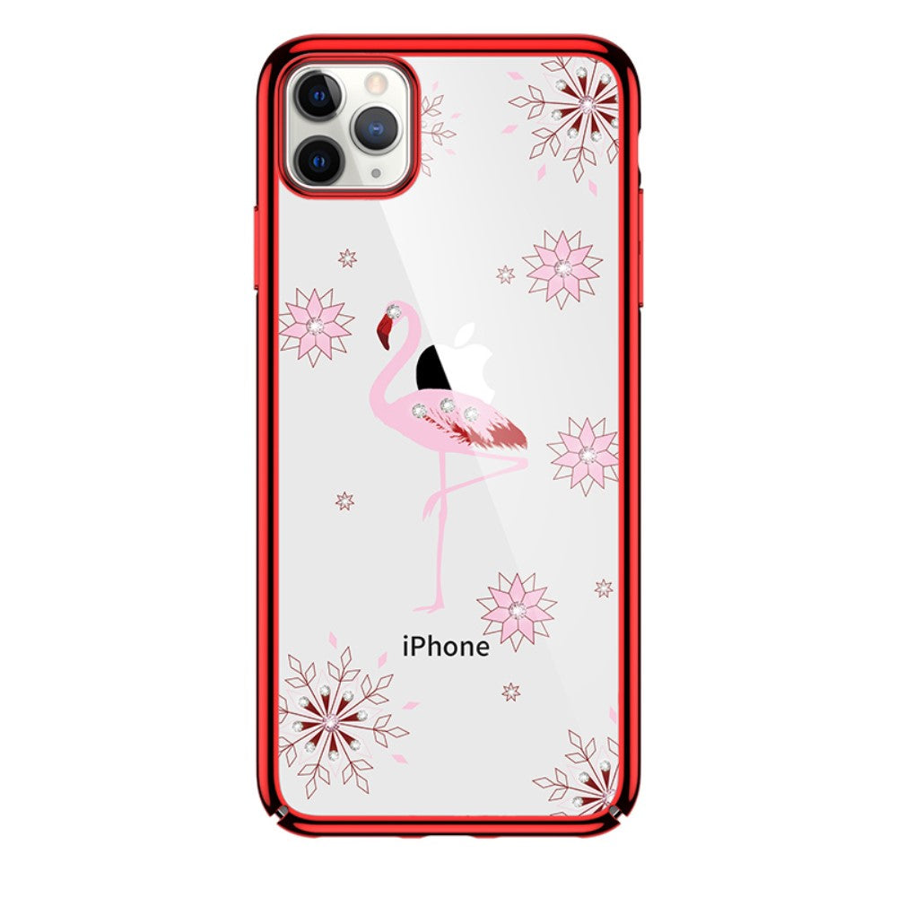 Пластмасов, червен панел - фламинго, камъчета за iPhone 12 / iPhone 12 Pro