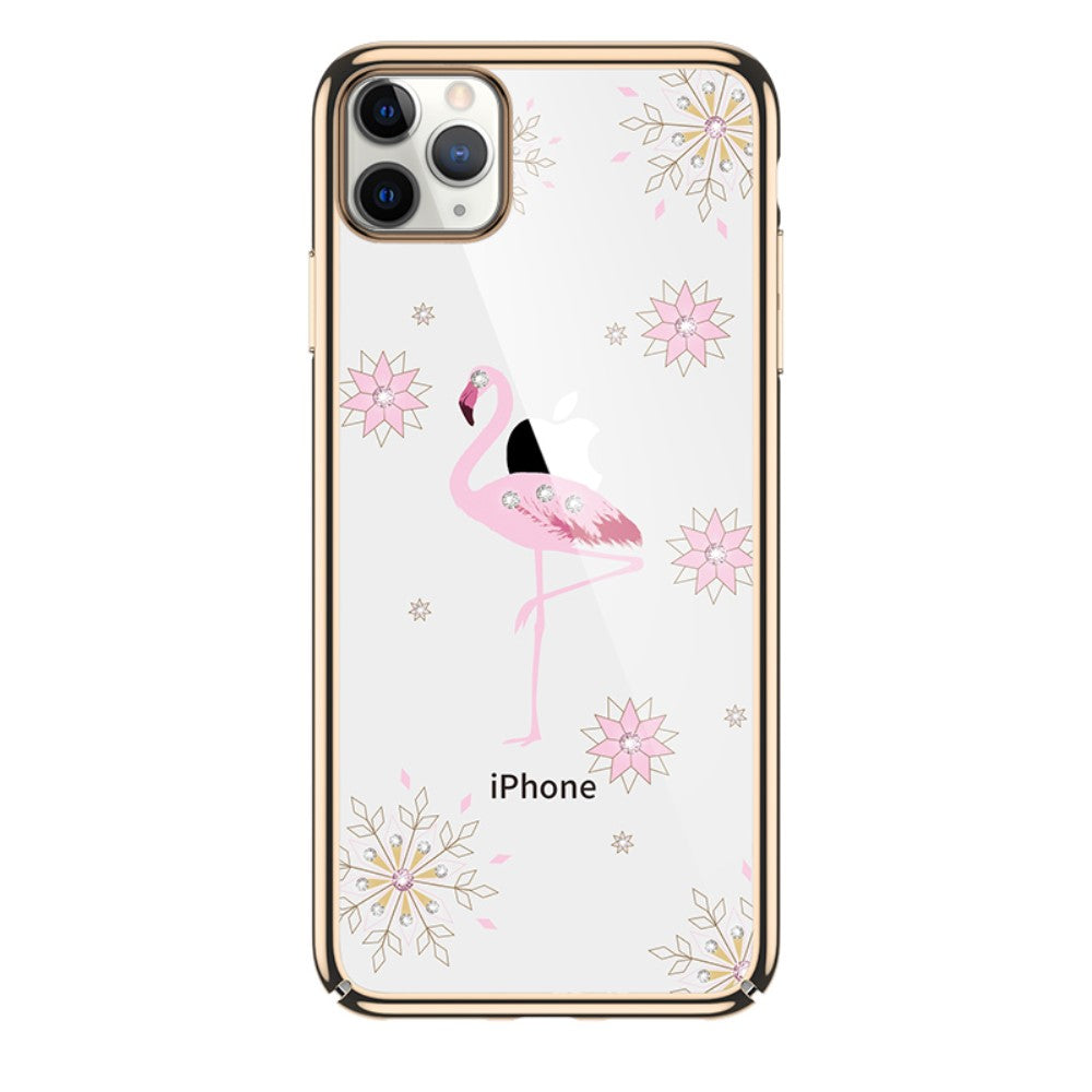 Пластмасов, златист панел - фламинго, камъчета за iPhone 12 / iPhone 12 Pro