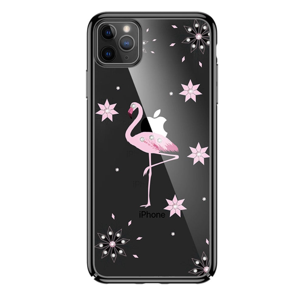 Пластмасов, черен панел - фламинго, камъчета за iPhone 12 / iPhone 12 Pro