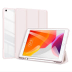 Кожен, розов калъф - стойка, с прозрачен гръб за iPad (7th/8th/9th Gen)