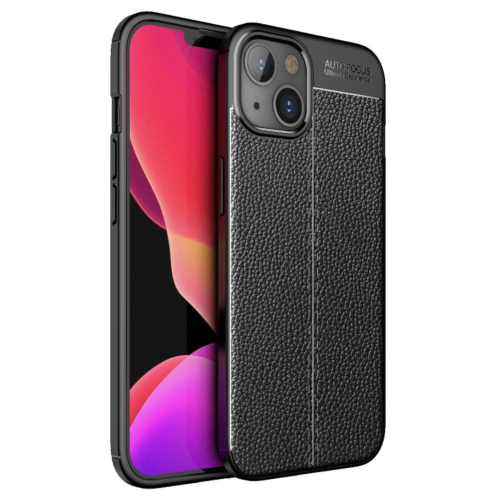 Силиконов, черен калъф, с текстура - кожа за iPhone 14 Plus