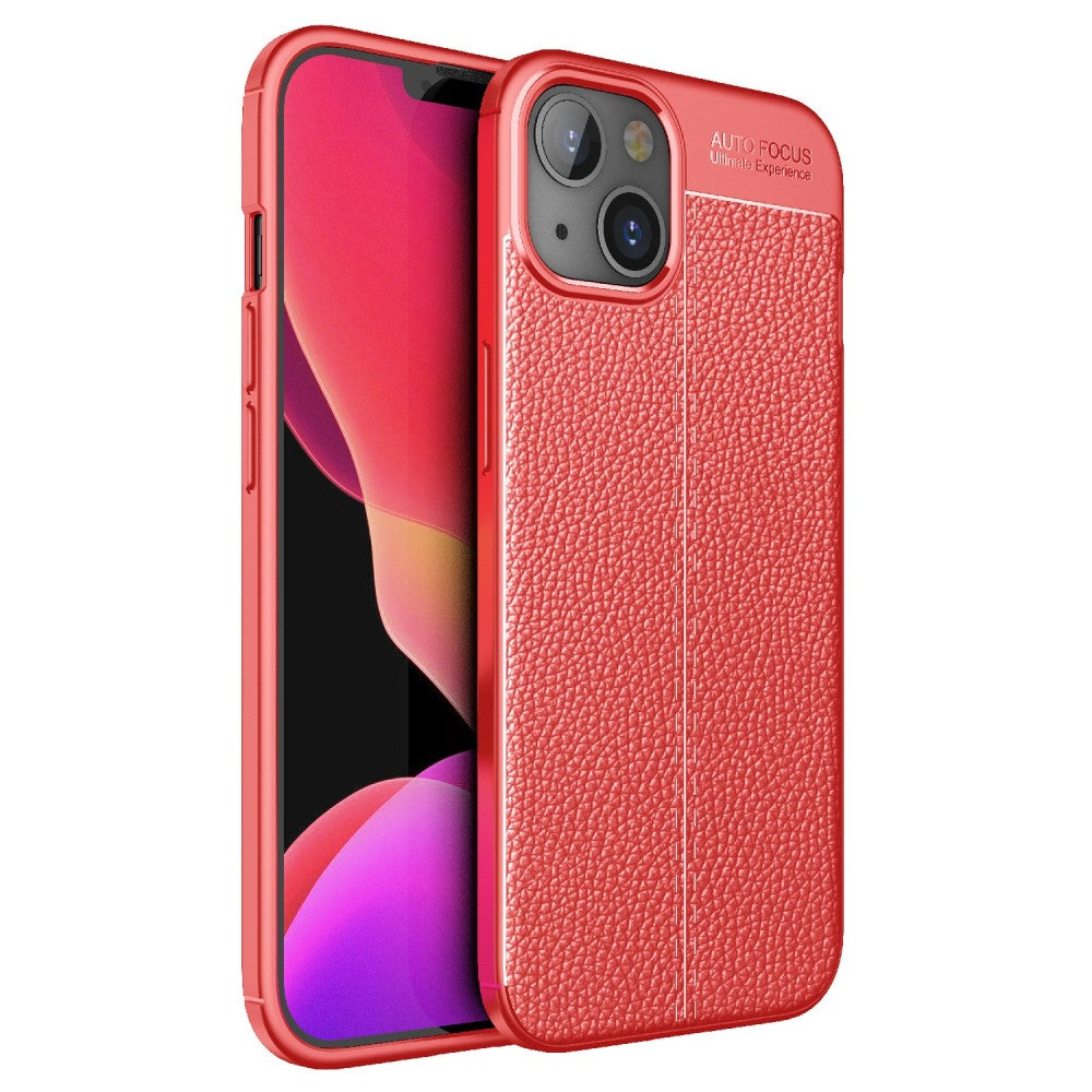 Силиконов, червен калъф, с десен - кожа за iPhone 13