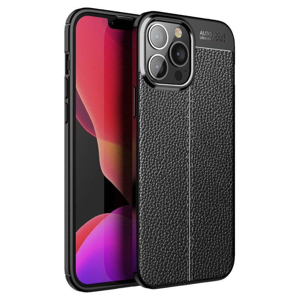 Силиконов, черен калъф, с десен - кожа за iPhone 13 Pro Max