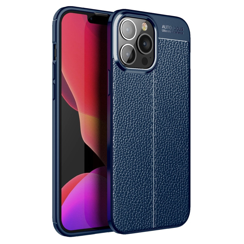 Силиконов, син калъф, с десен - кожа за iPhone 13 Pro Max