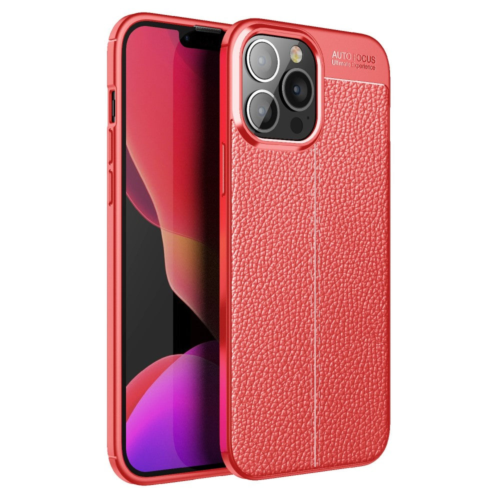 Силиконов, червен калъф, с десен - кожа за iPhone 13 Pro Max