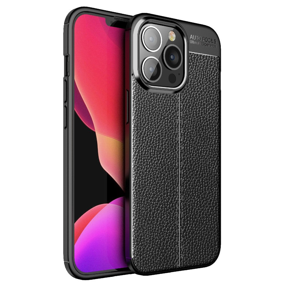 Силиконов, черен калъф, с десен - кожа за iPhone 13 Pro