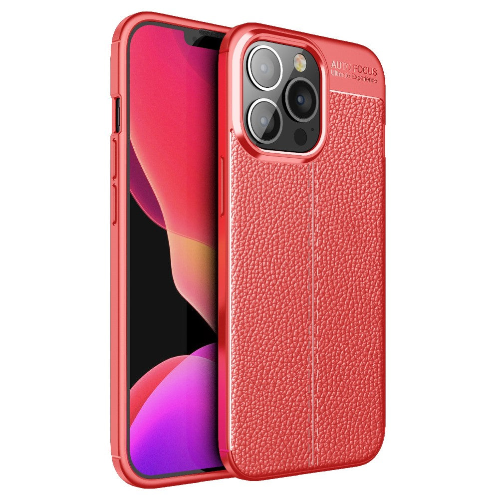 Силиконов, червен калъф, с десен - кожа за iPhone 13 Pro