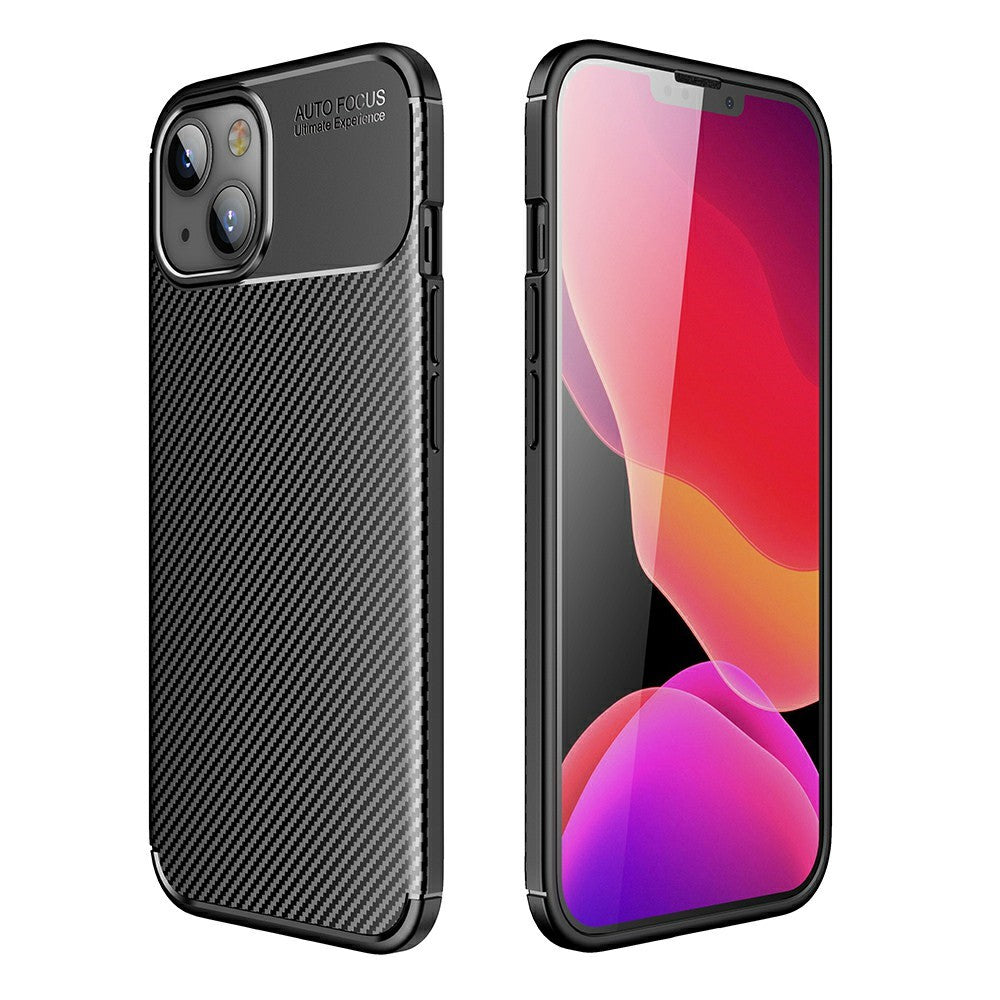 Силиконов, черен калъф - карбонов десен, тънък за iPhone 13 mini