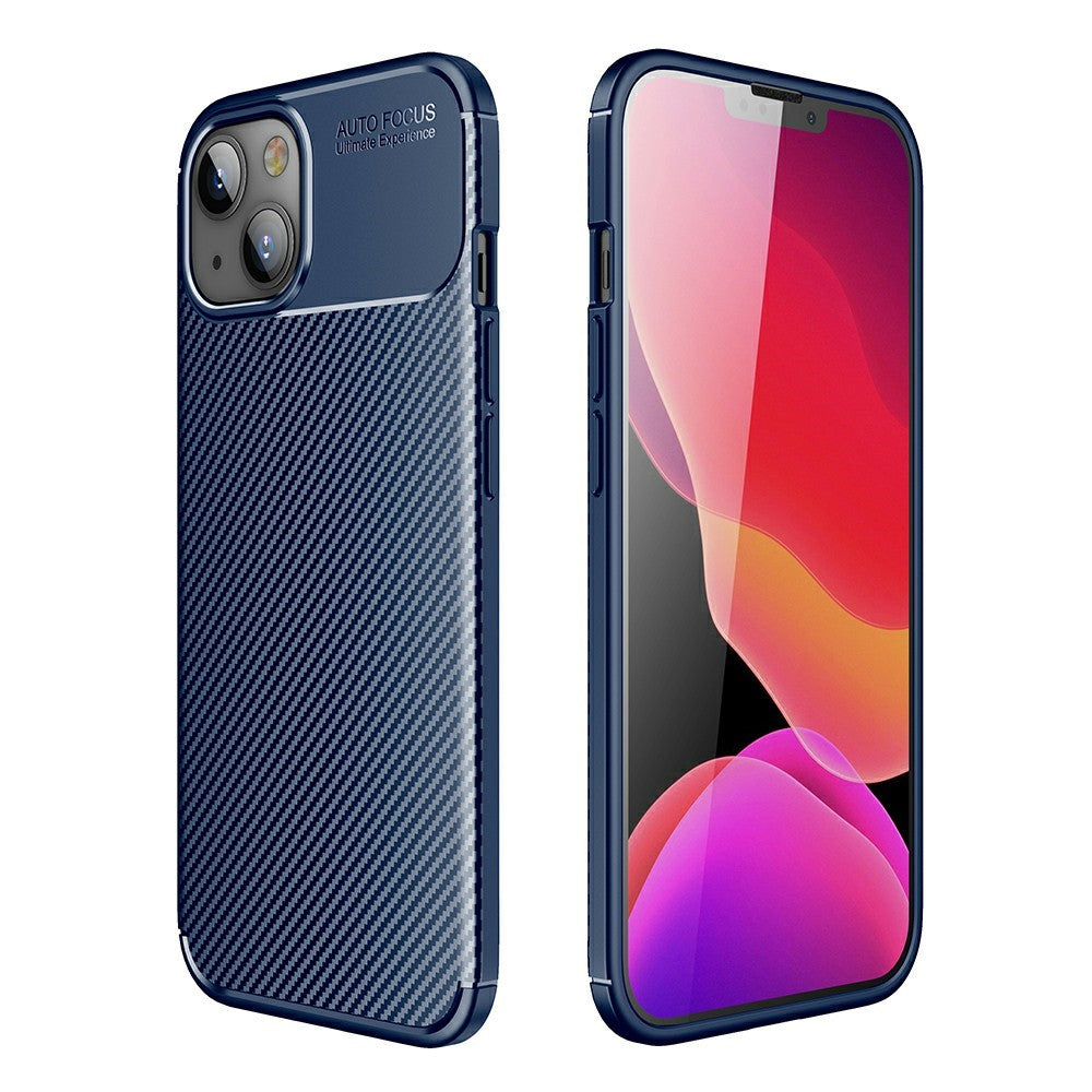 Силиконов, син калъф - карбонов десен, тънък за iPhone 13 mini