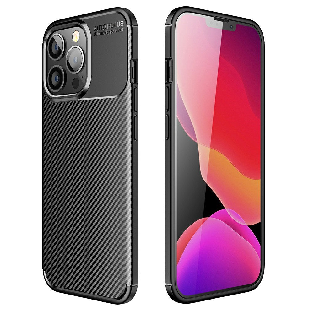 Силиконов, черен калъф - карбонов десен, тънък за iPhone 13 Pro