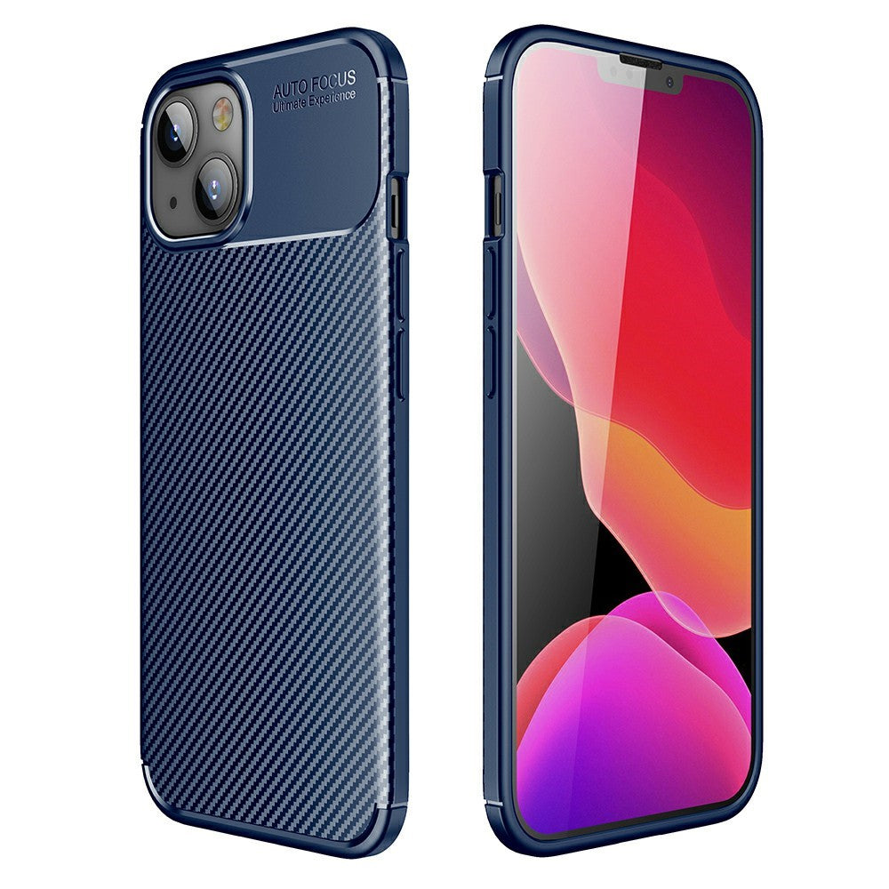 Силиконов, син калъф - карбонов десен, тънък за iPhone 13