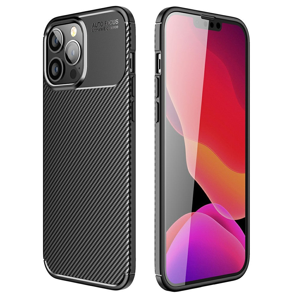 Силиконов, черен калъф - карбонов десен, тънък за iPhone 13 Pro Max