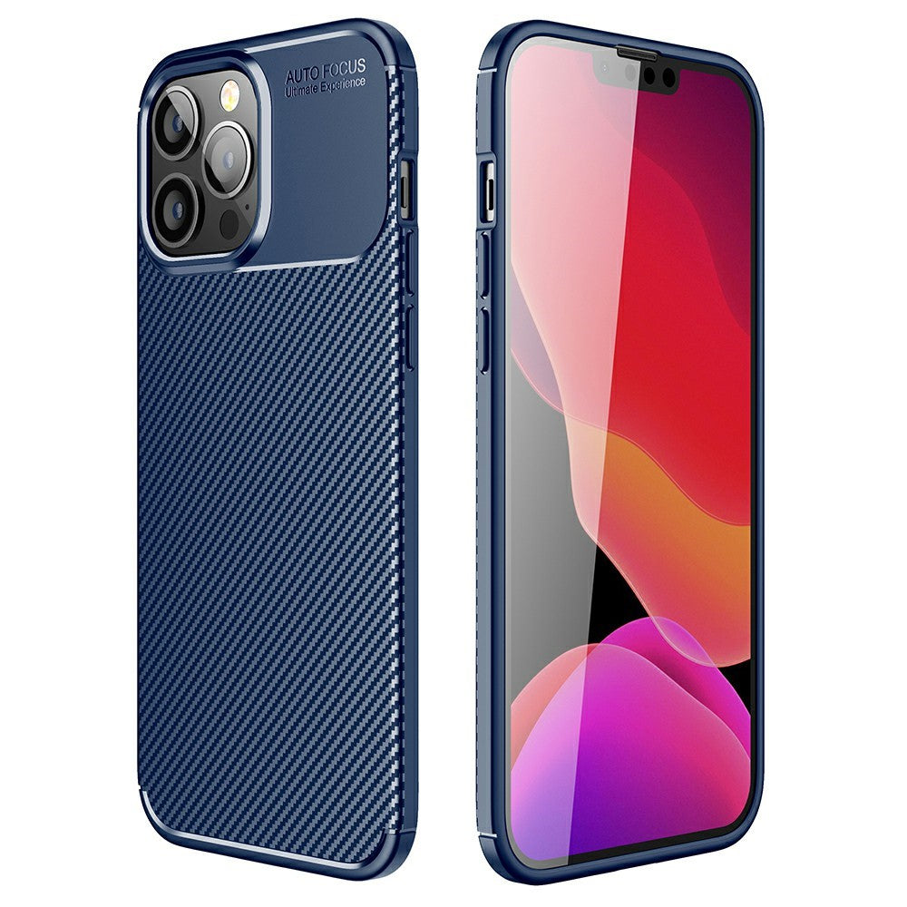 Силиконов, син калъф - карбонов десен, тънък за iPhone 13 Pro Max