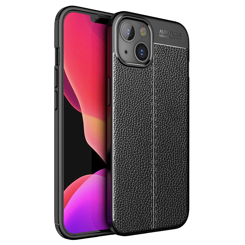 Силиконов, черен калъф, с десен - кожа за iPhone 13 mini