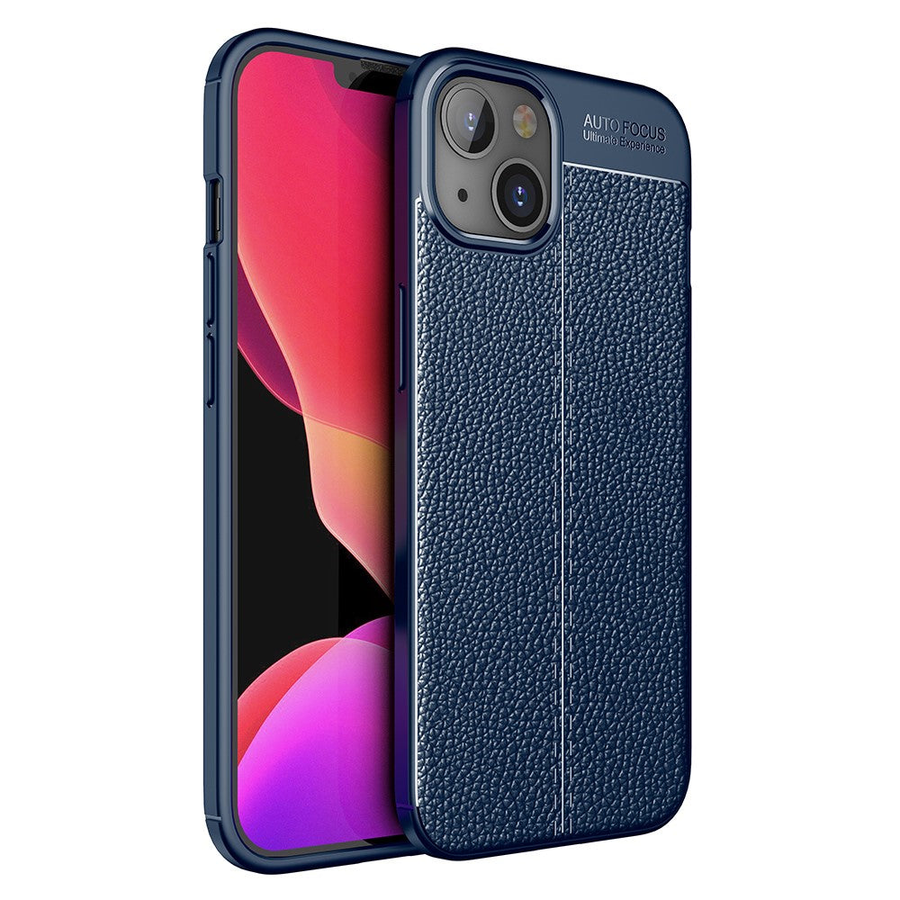 Силиконов, син калъф, с десен - кожа за iPhone 13 mini