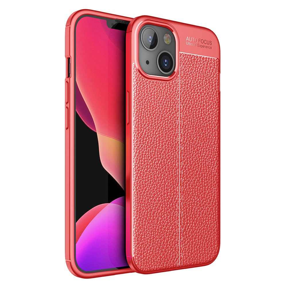 Силиконов, червен калъф, с десен - кожа за iPhone 13 mini
