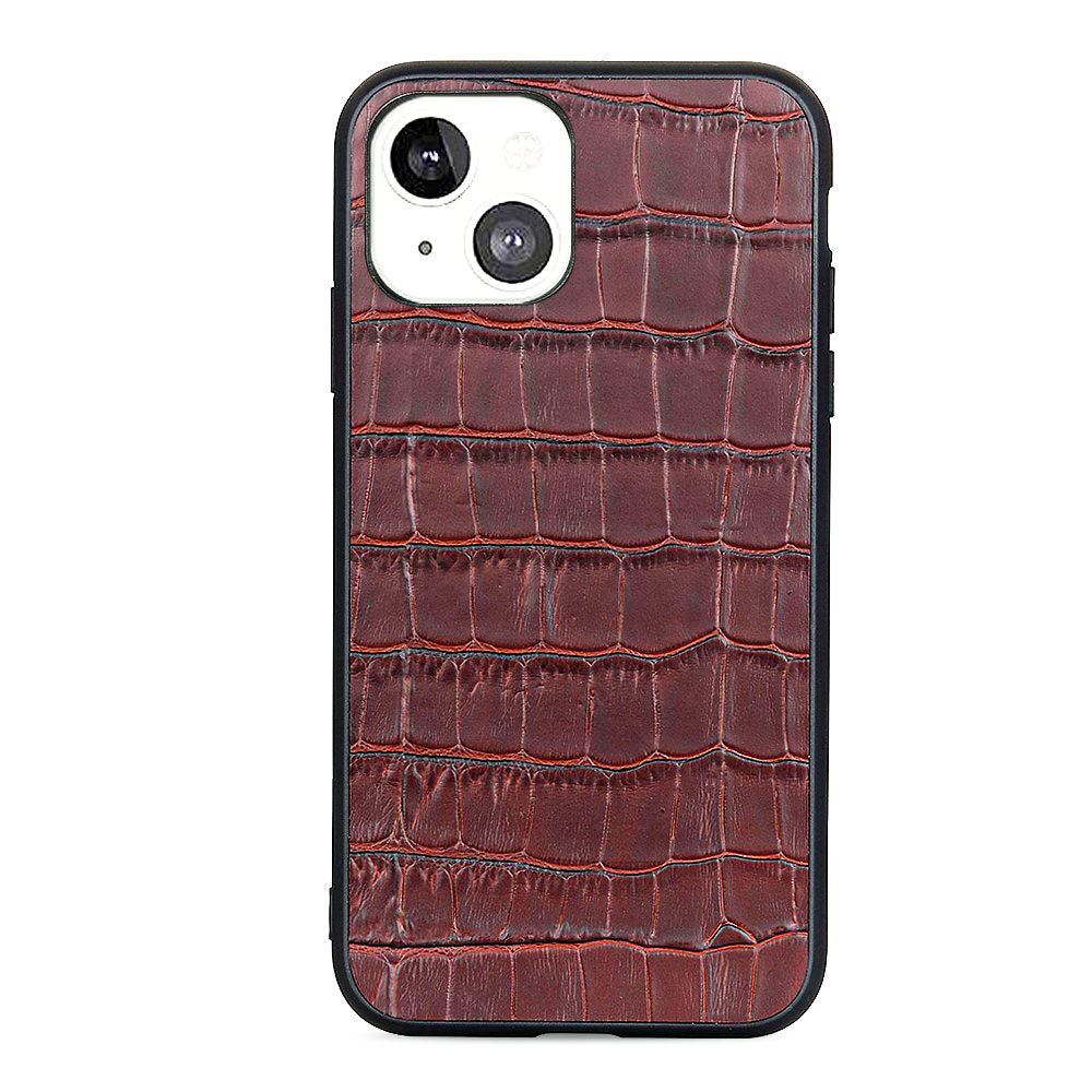 Силиконов, кафяв калъф - гръб от естествена кожа за iPhone 13