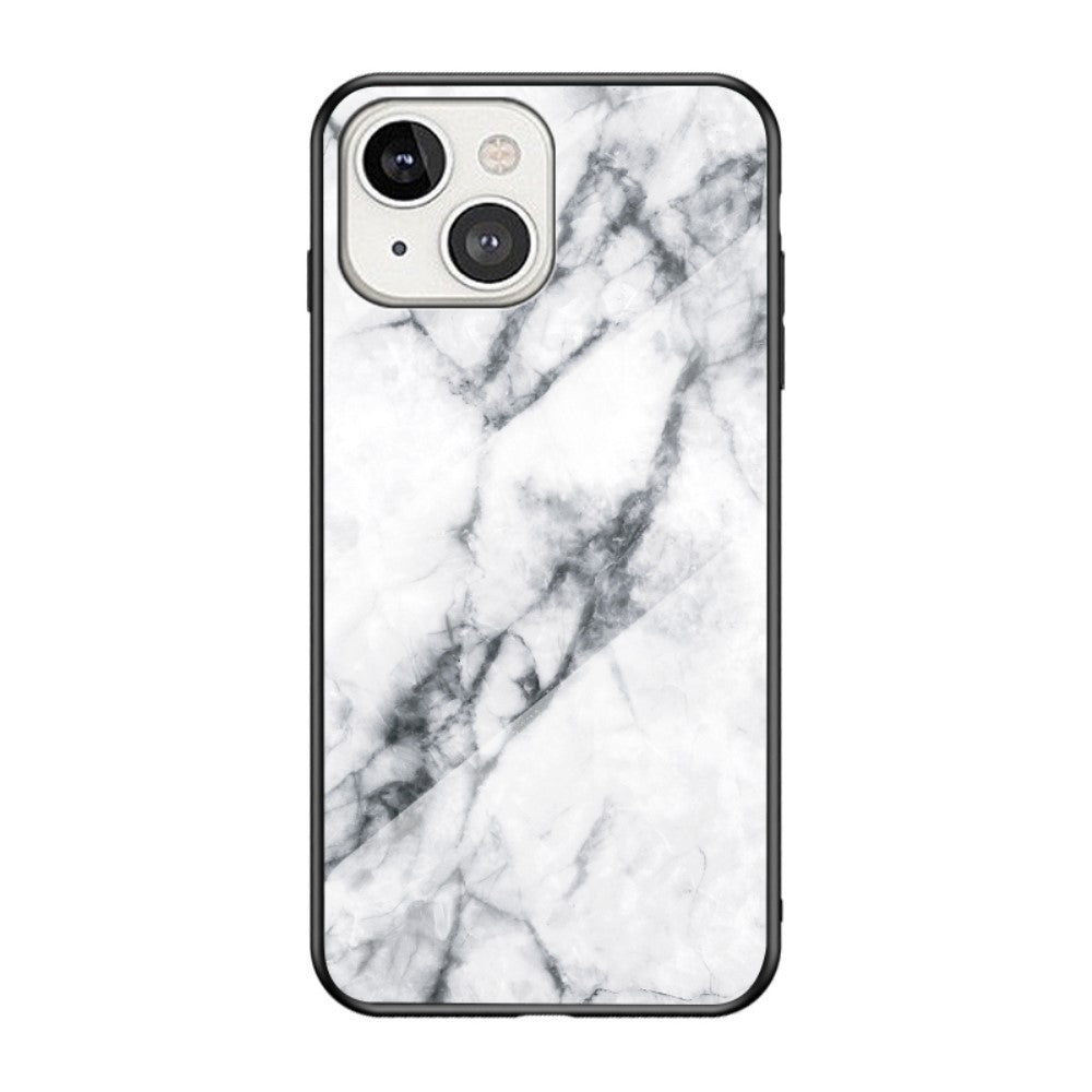 Силиконов, бял калъф - стъклен гръб, мрамор за iPhone 13