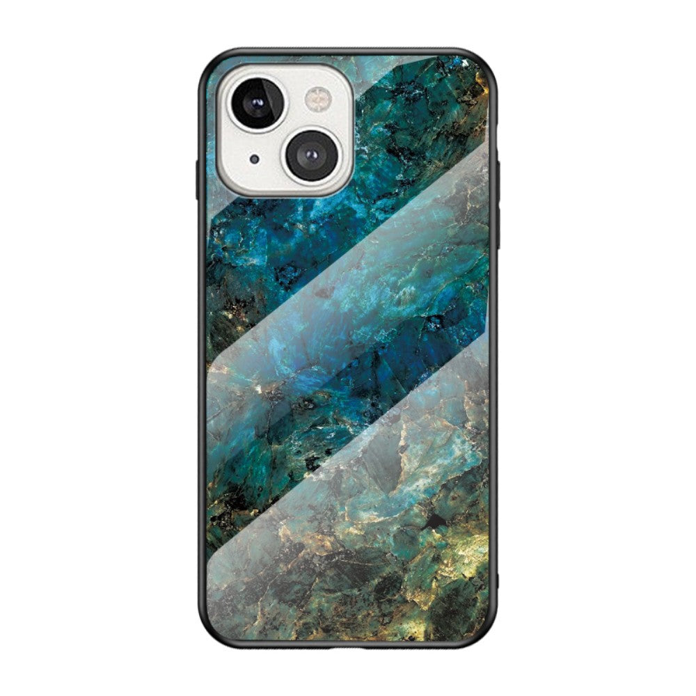 Силиконов, зелен калъф - стъклен гръб, мрамор за iPhone 13