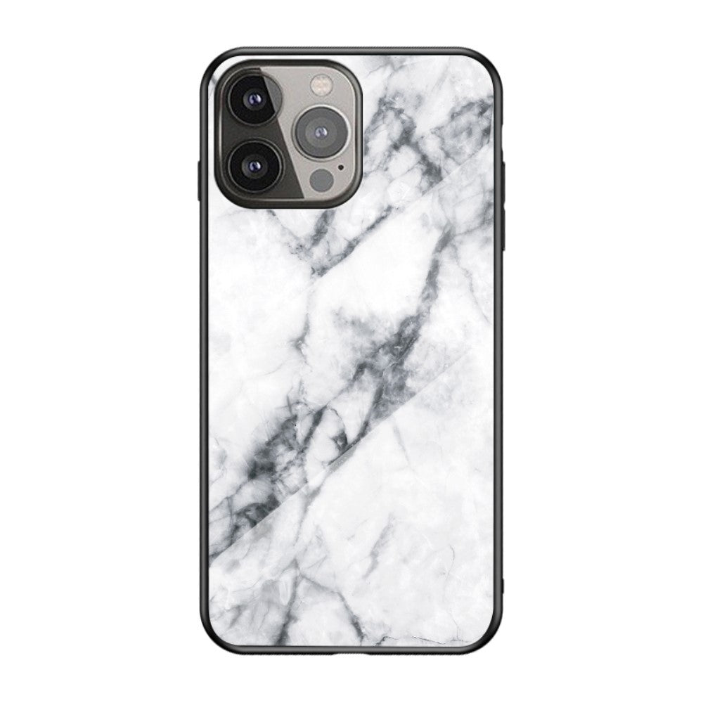 Силиконов, бял калъф - стъклен гръб, мрамор за iPhone 13 Pro