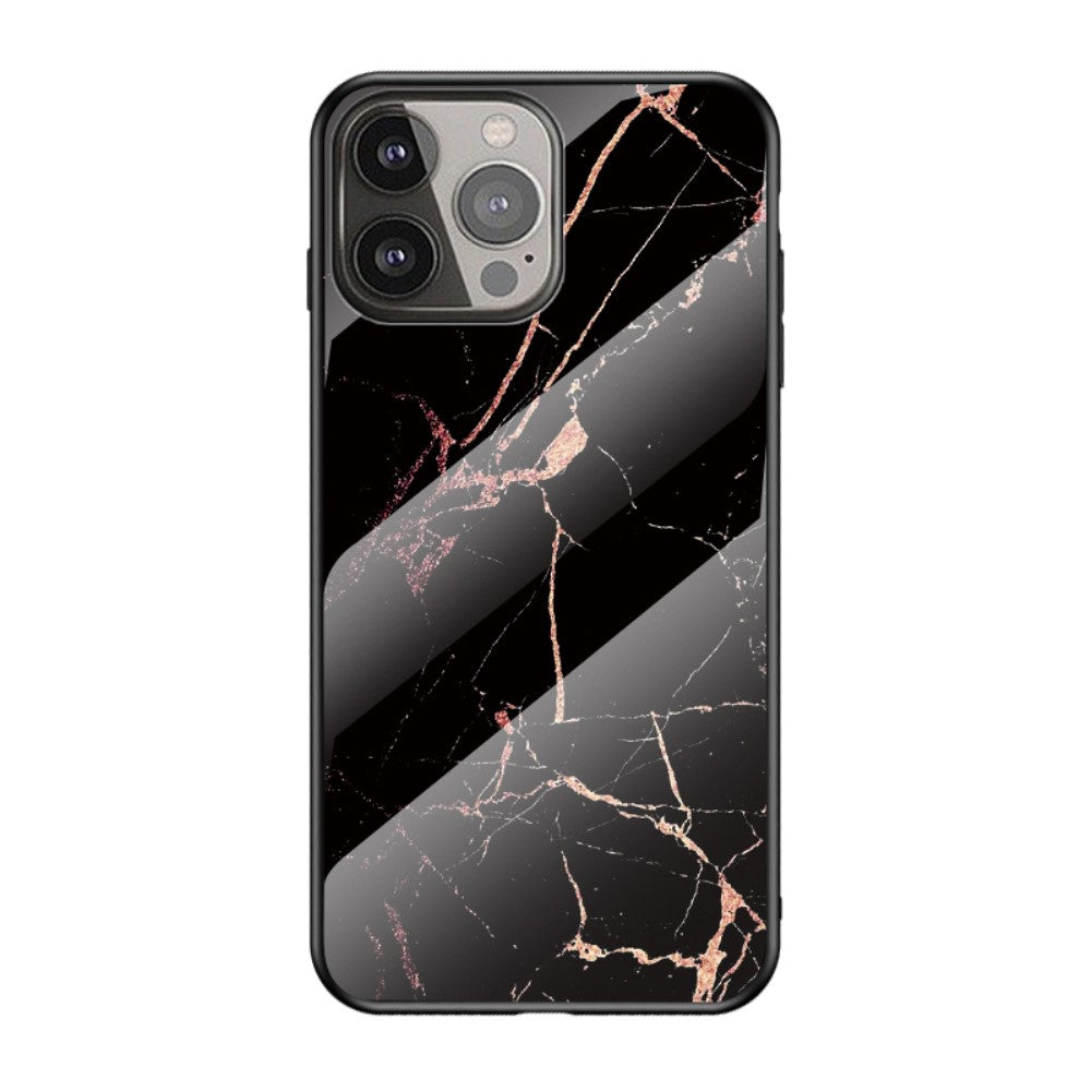 Силиконов, черен калъф - стъклен гръб, мрамор за iPhone 13 Pro
