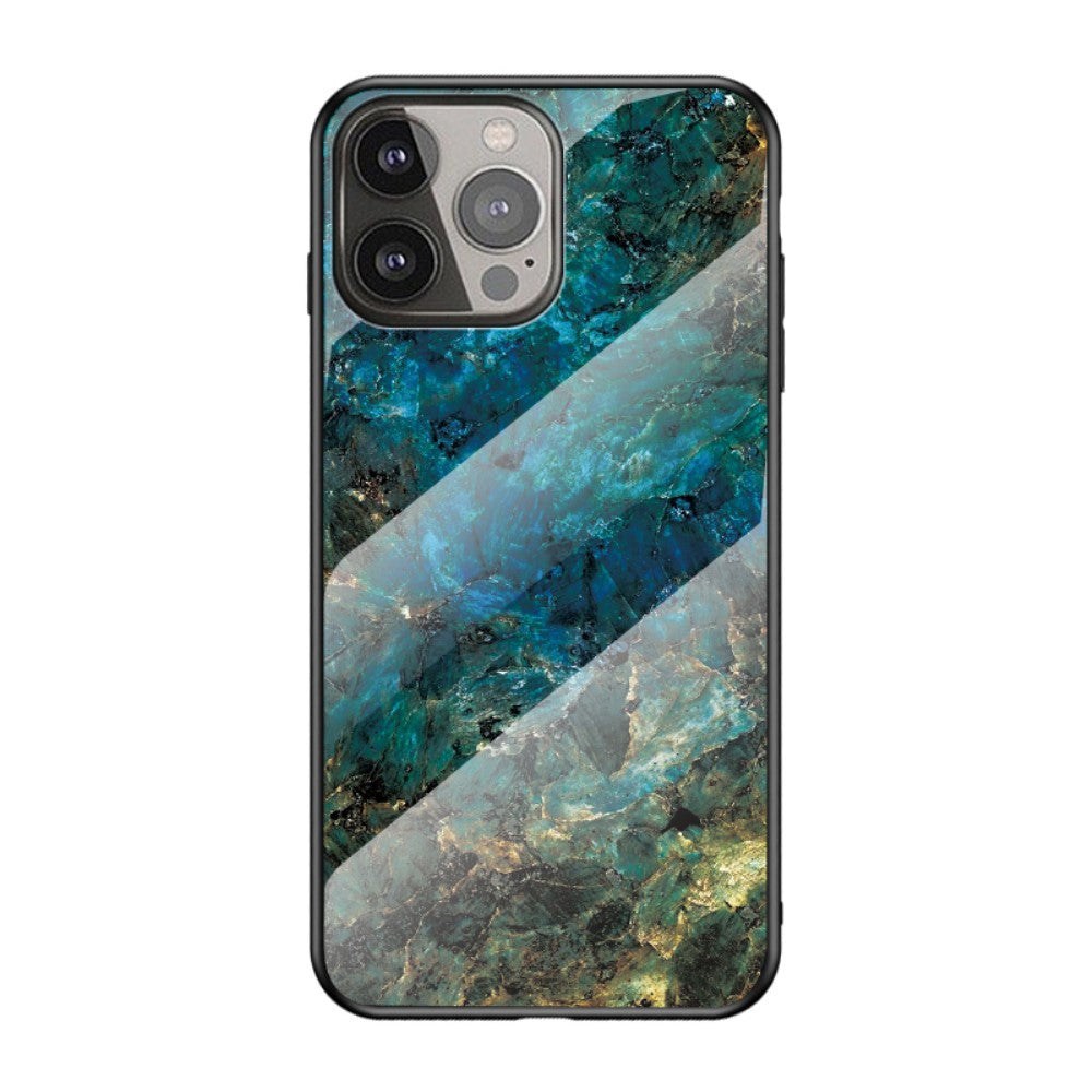 Силиконов, зелен калъф - стъклен гръб, мрамор за iPhone 13 Pro