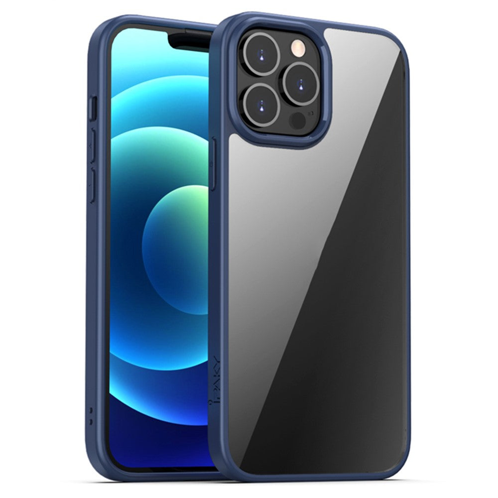 Силиконов, син калъф - тънък, удароустойчив, с прозрачен гръб за iPhone 13 Pro