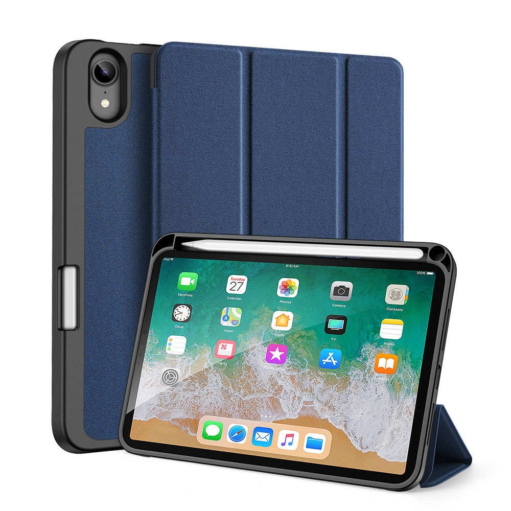 Кожен, син калъф - стойка за iPad mini (6th gen)