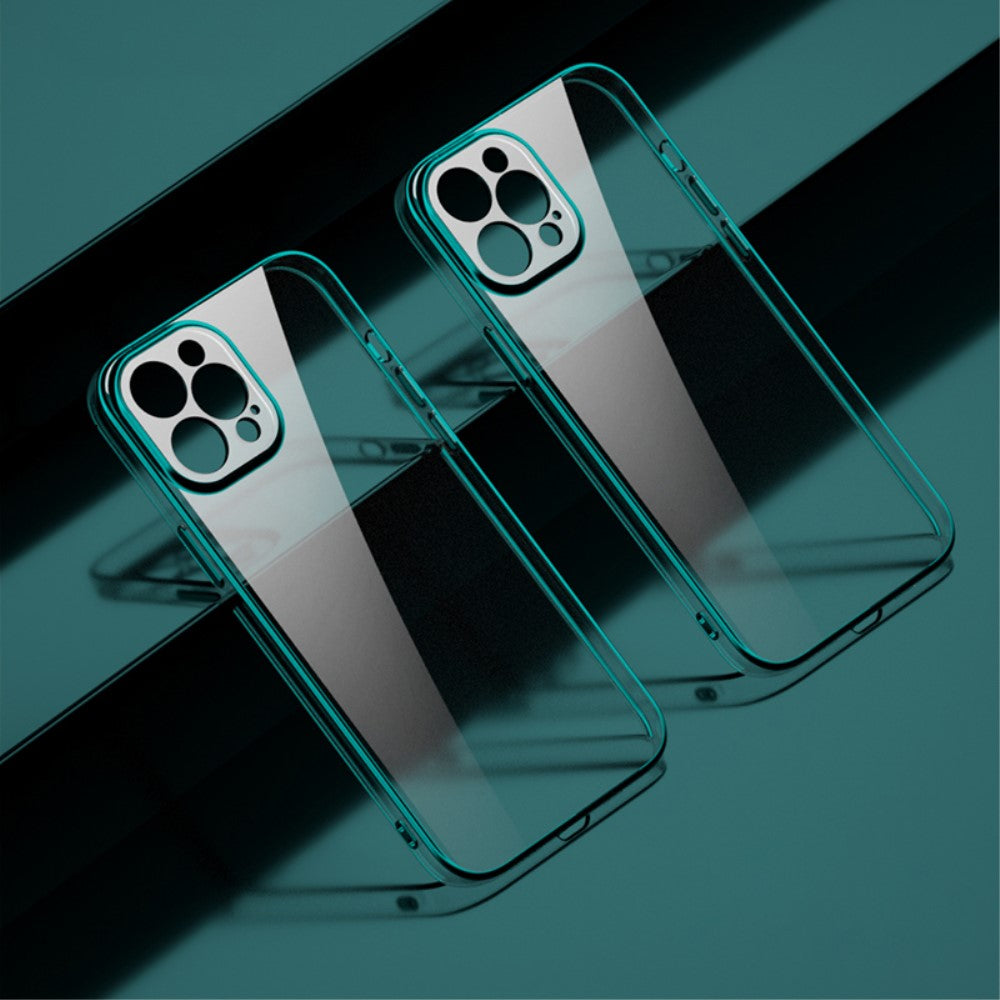 Силиконов, прозрачен калъф - тънък, зелен кант за iPhone 13 Pro