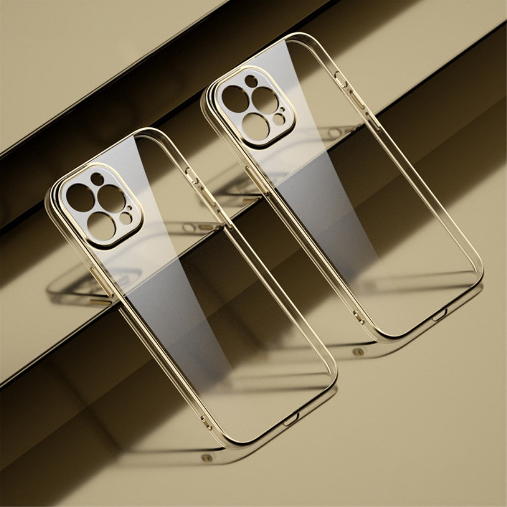 Силиконов, прозрачен калъф - тънък, златист кант за iPhone 13 Pro