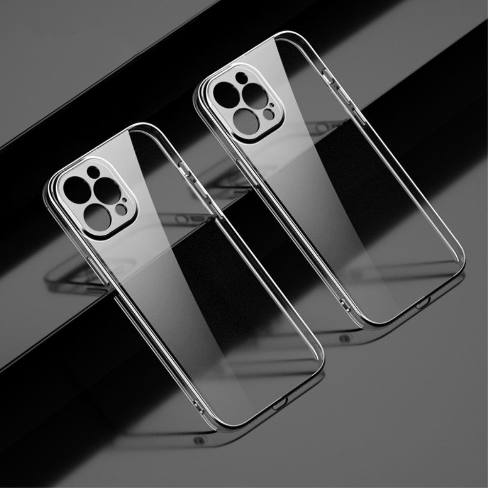 Силиконов, прозрачен калъф - тънък, сребрист кант за iPhone 13 Pro