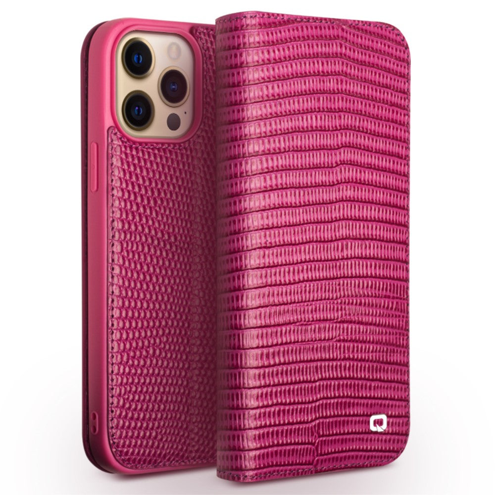 Кожен, розов калъф - естествена кожа, крокодил за iPhone 13 Pro Max