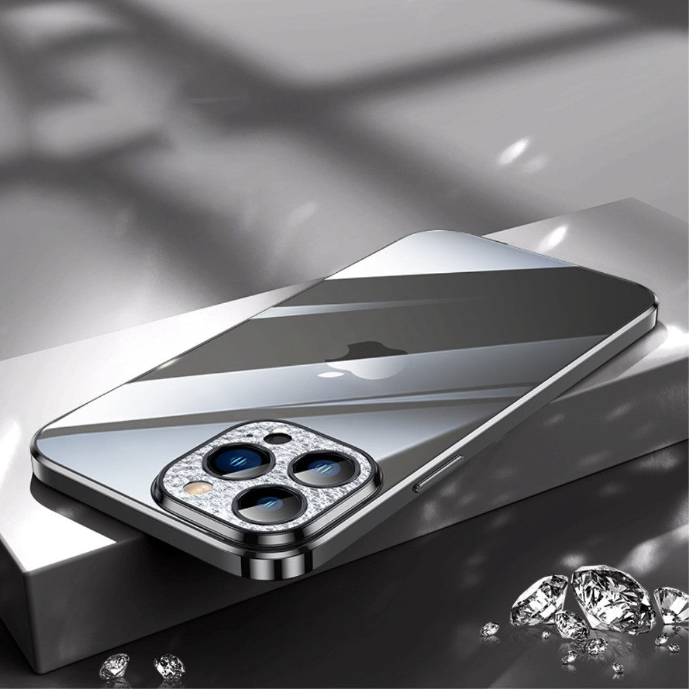 Силиконов, черен калъф - прозрачен гръб, камъчета за iPhone 13 Pro