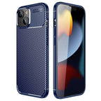 Силиконов, син калъф - карбонов десен, тънък за iPhone 14