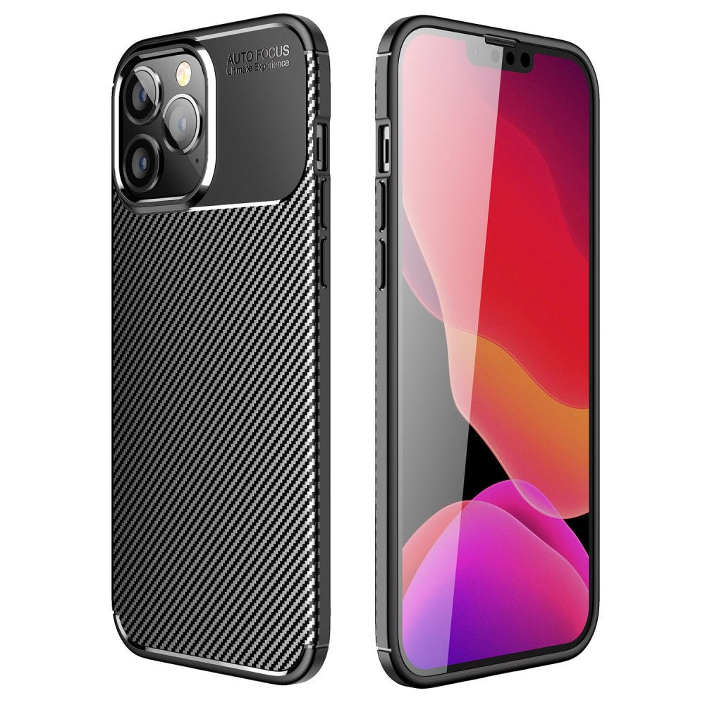 Силиконов, черен калъф - карбонов десен, тънък за iPhone 14 Pro