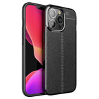 Силиконов, черен калъф, с текстура - кожа за iPhone 14 Pro Max