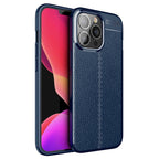 Силиконов, син калъф, с текстура - кожа за iPhone 14 Pro Max
